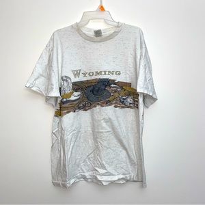 Vintage Single Stitch Wyoming Heather Gray T-Shirt Western Graphic
